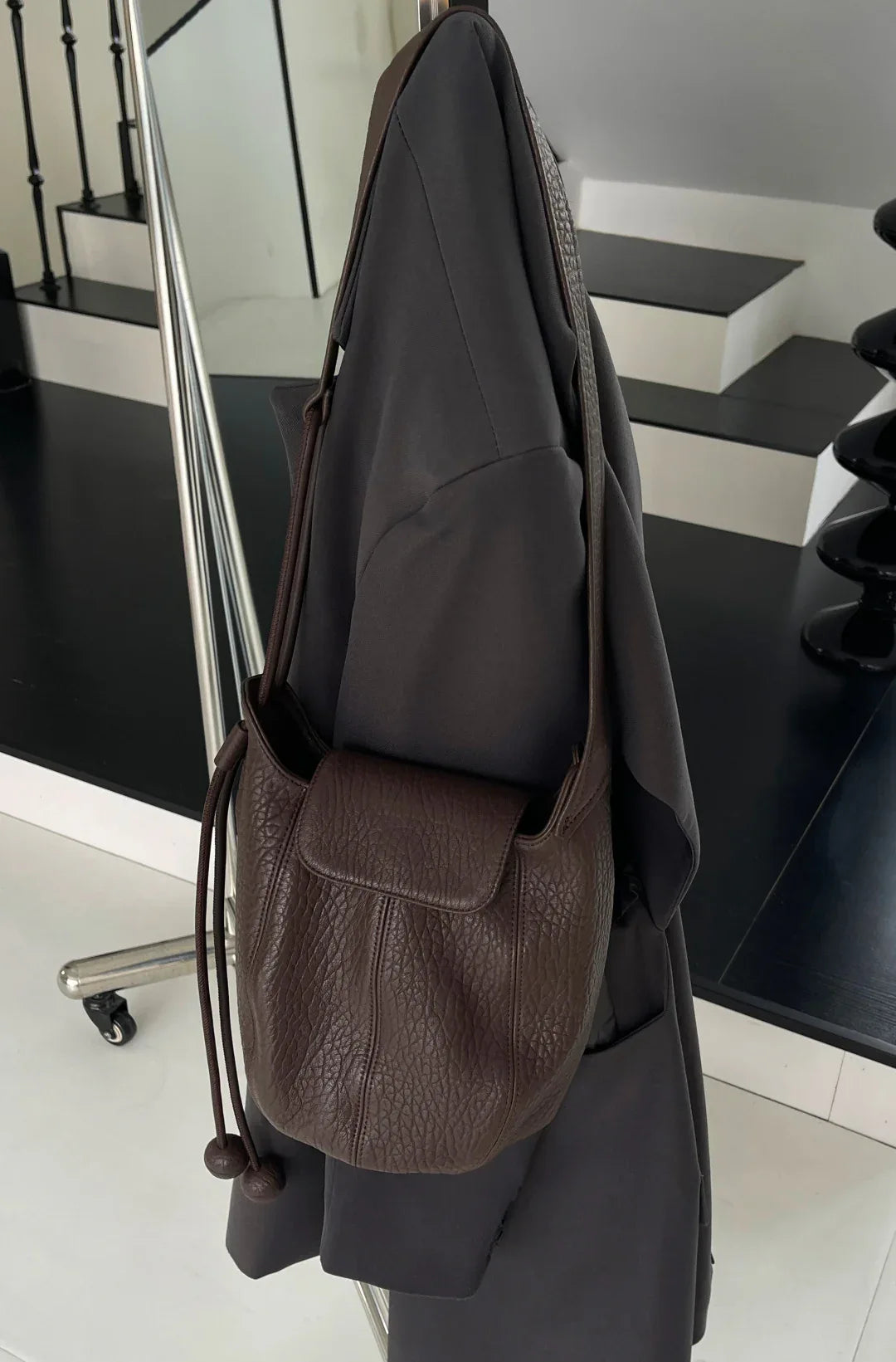 Women’s Genuine Leather Pumpkin Bucket Bag Brown