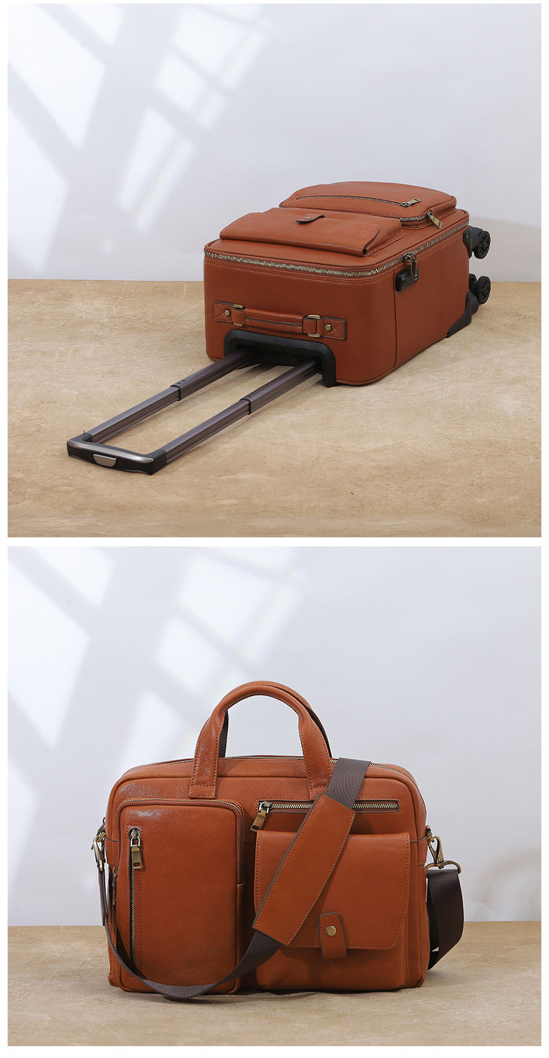 Premium Leather Trolley Suitcase Set