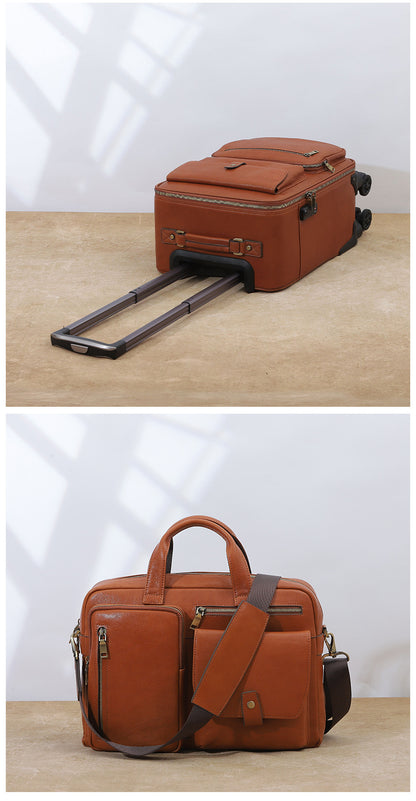 Premium Leather Trolley Suitcase Set