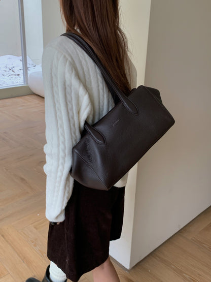 Top-grain cowhide Boston shoulder baguette bag