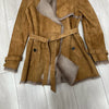 Women Brown Suede Jacket with Sheepskin Collar