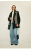 Women’s Oversized Leather Bomber Jacket Moto Trench Coat