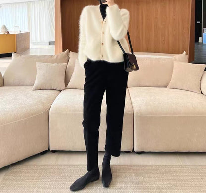 Genuine Suede Pants for Women High Waist Nine-Point Trousers