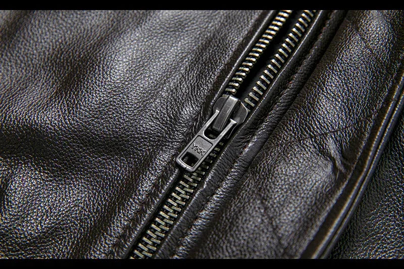 Black Leather Aviator Jacket Mens with Shearling Collar