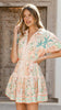Linen floral print waist tie short dress