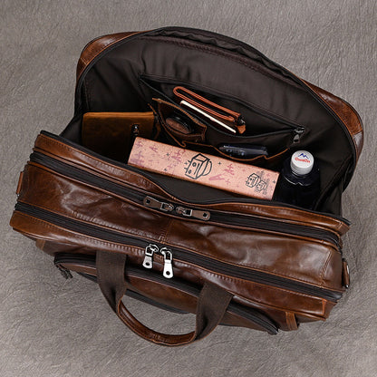Genuine Leather Office Laptop Bag for Men with Trolley Sleeve