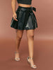 PU Leather Pleated Mini Skirt with Heart Buckle