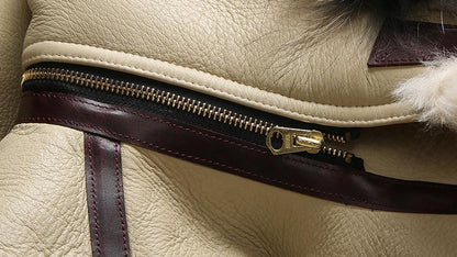 Men Real Sheepskin Shearling Flight Long Jacket Aviator