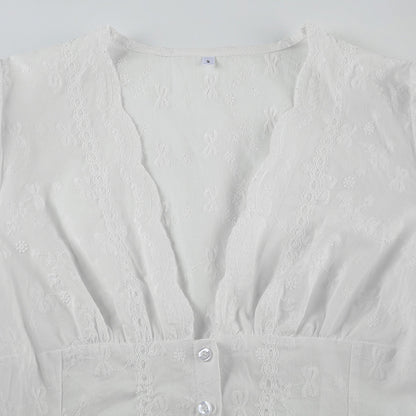 Tie Neck Short Sleeve Blouse