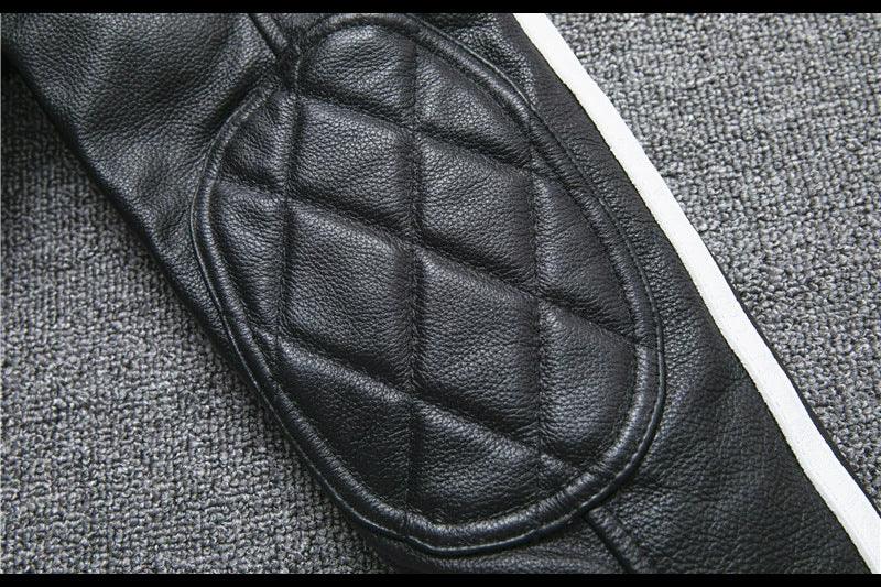 Men’s Genuine Leather Biker Jacket with Racing Stripes