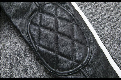 Men’s Genuine Leather Biker Jacket with Racing Stripes
