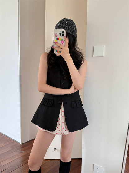 Linen womens sleeveless button up vest