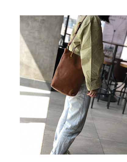 Genuine Brown Office Tote with Adjustable Strap