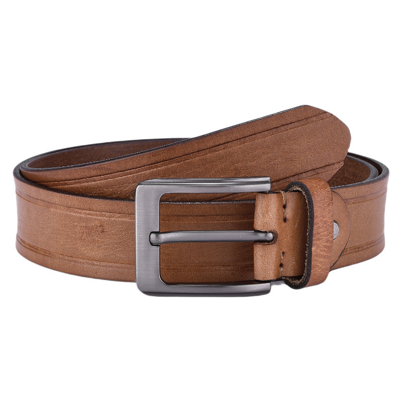 Leather belts for men with brushed buckle detail