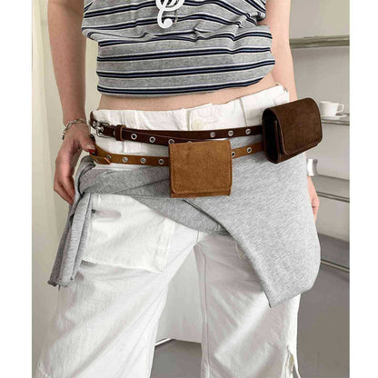 Women’s Thin Western Faux Suede Belt with Pouch