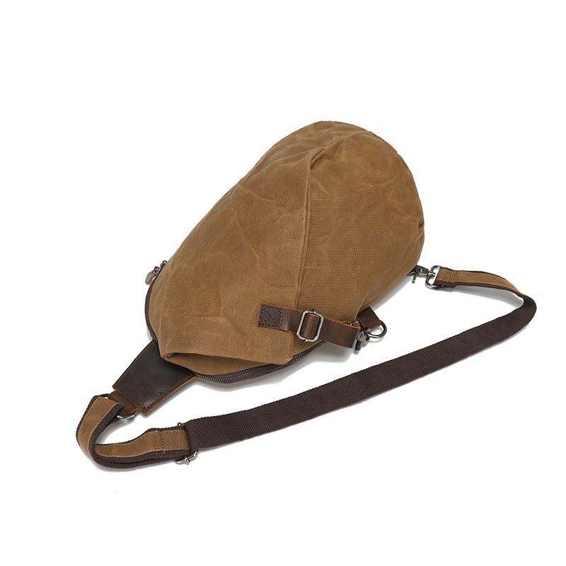 Men’s Oil-Waxed Canvas Sling Bag with Top-Grain Cowhide Leather