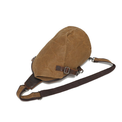 Men’s Oil-Waxed Canvas Sling Bag with Top-Grain Cowhide Leather