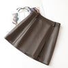 high waisted a-line mini leather skirt with front slit