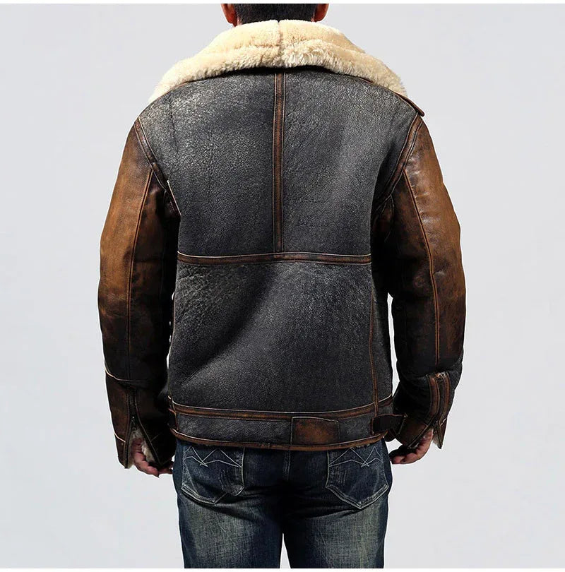 Men Real Shearling Leather Aviator Jacket