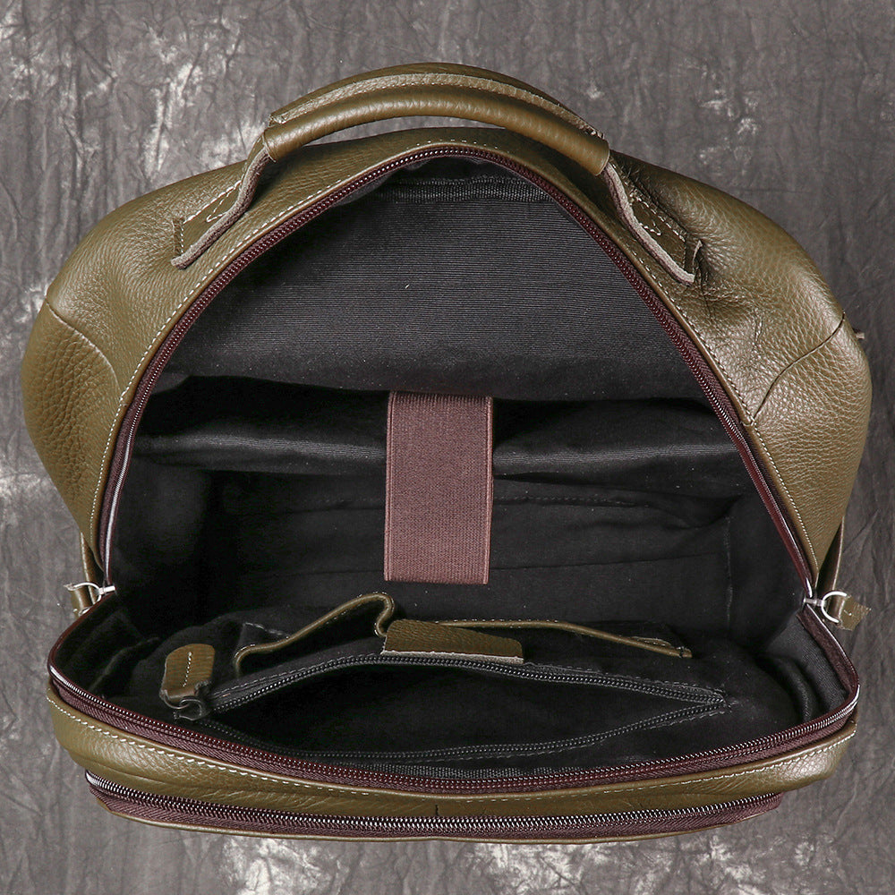 Genuine Leather Backpack Army Green 15 Inch Laptop