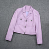 Women Cropped Pink Leather Jacket With Metal Lock