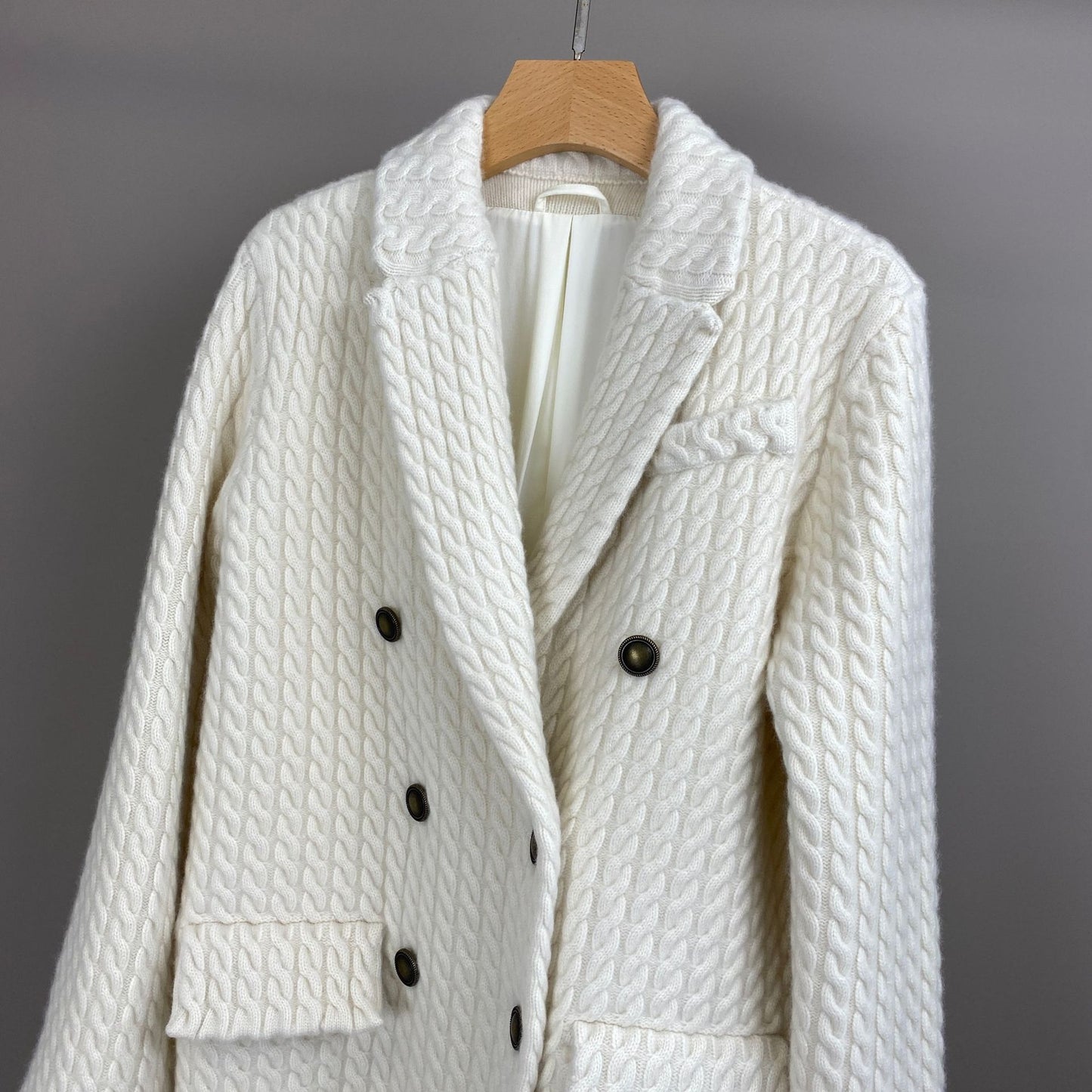 Women Cashmere Wool Double Breasted Knit Blazer