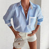 blue striped women's shirt