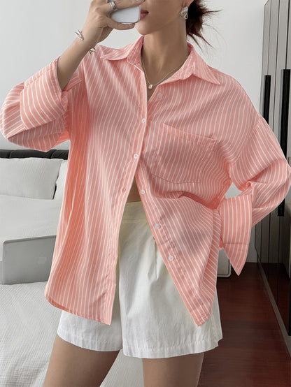 Women Drop Shoulder Button Down Shirt