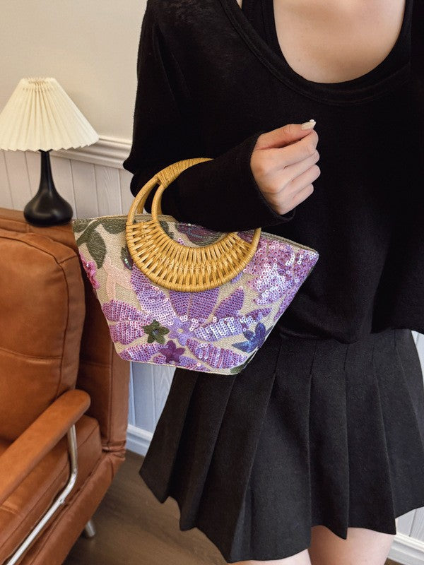Woven Summer Straw Purse with Bamboo Handle