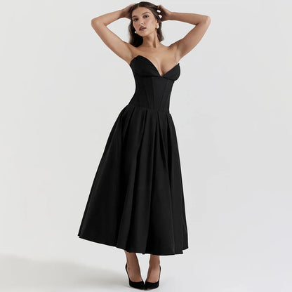 strapless v-neck corset a-line long dress