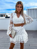 White boho lace two piece western outfit set