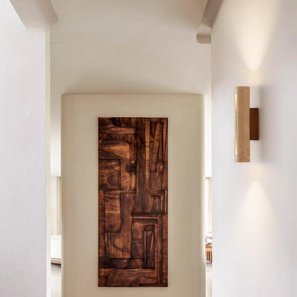 Travertine Wall Light Natural Stone and Walnut Wood Sconce