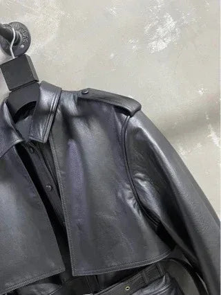 Moto Bomber Women Leather Jacket with Belted Waist