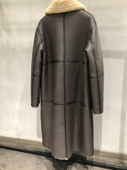 Women’s Oversized Real Fur Leather Trench Coat