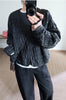 Women Leather Pleated Jacket Quilted V-Neck Short Coat
