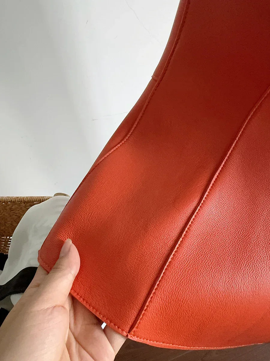 Women’s Red Sheepskin Leather Riding Vest