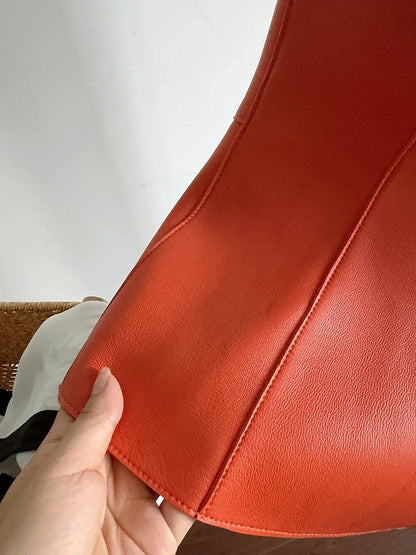 Women’s Red Sheepskin Leather Riding Vest