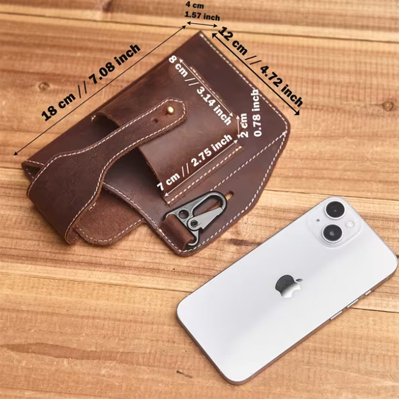 Men’s Leather Waist Bag with Phone Pouch and Key Clip