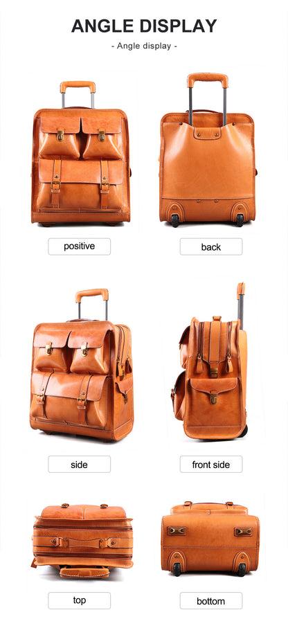 Leather Carry On Trolley Suitcase Cabin Bag with Wheels