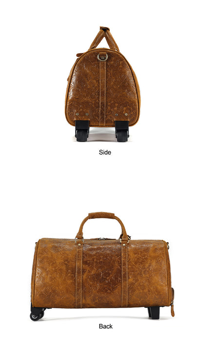 Genuine Leather Trolley Travel Bag Rolling Duffel