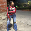 Red Faux Leather Bomber Jacket Women Moto Style