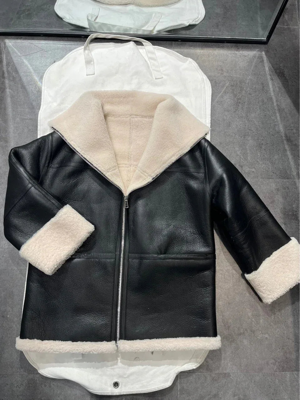 Women Genuine Leather Jacket with Real Fur Bomber Style