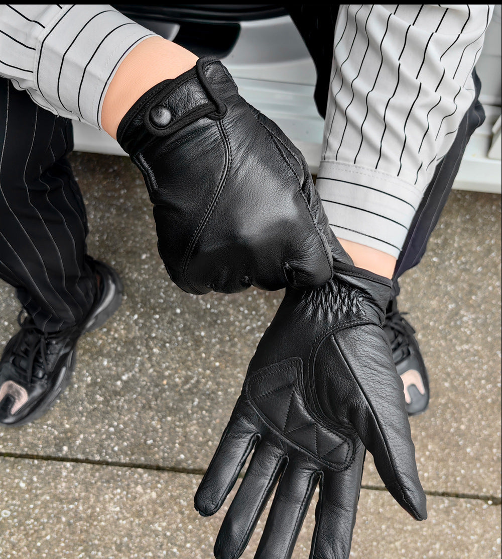 Men’s Black Leather Gloves for Driving, Motorcycle Riding and Touchscreen Use