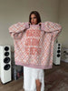 Women soft pink oversized jacquard knit sweater