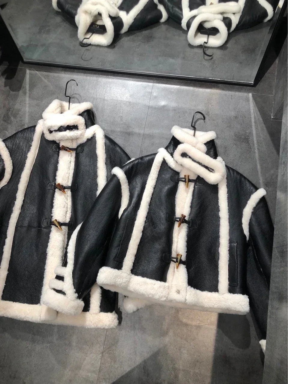 Shearling Leather Bomber Jacket With Fur Collar