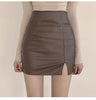 Faux Leather Skirt Zipper Back Split Hem