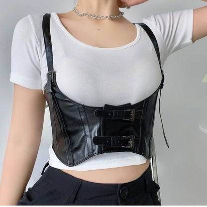 Women’s Black Corset Waist Belt with Adjustable Shoulder Straps
