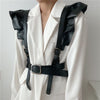Women’s Black Faux Leather Harness Belt with Ruffled Shoulders