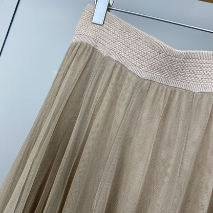 Women’s Cashmere Mesh Patchwork Long Midi Skirt