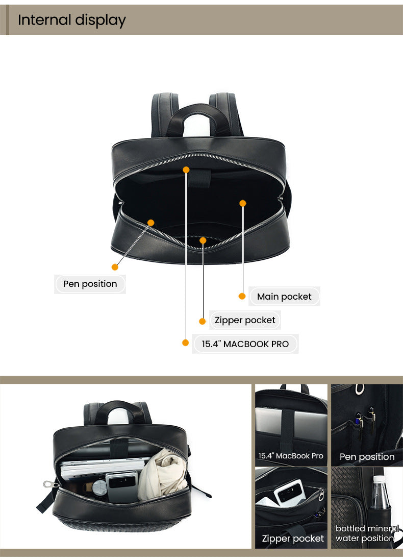 Men Leather Business Backpack With Trolley Sleeve